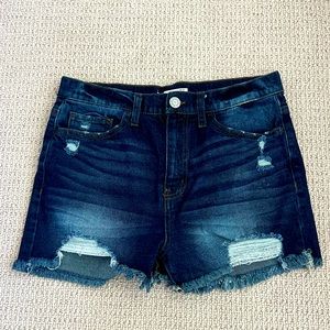 High rise distressed denim shorts